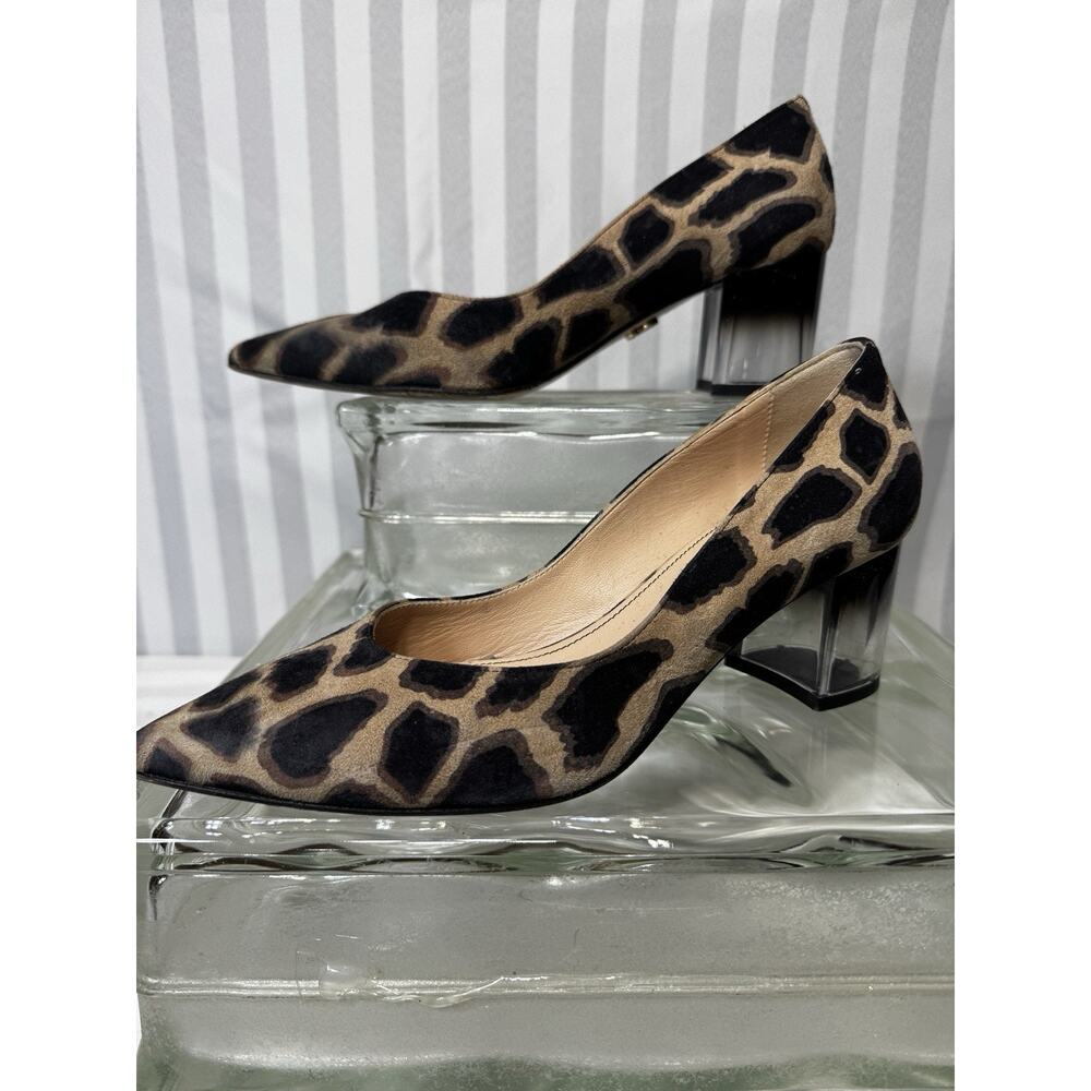 BEAUTIISOLES Leopard Print Suede Pointed Toe Clear Acrylic Heel Sz 8 Club Rave
